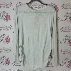 Askya Light Gray Long Sleeve Top keyhole opening on back light blue